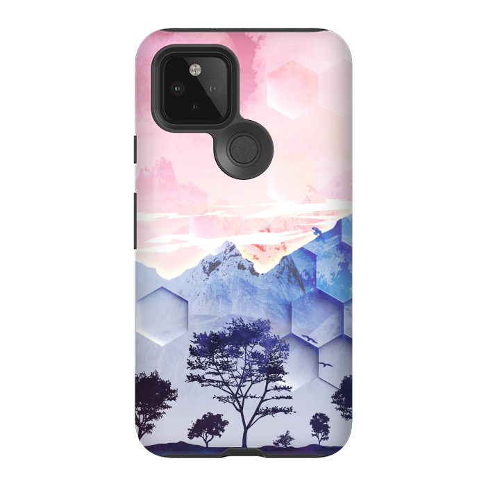 Pixel 5 StrongFit Utopic mountain landscape - pink blue by Oana 