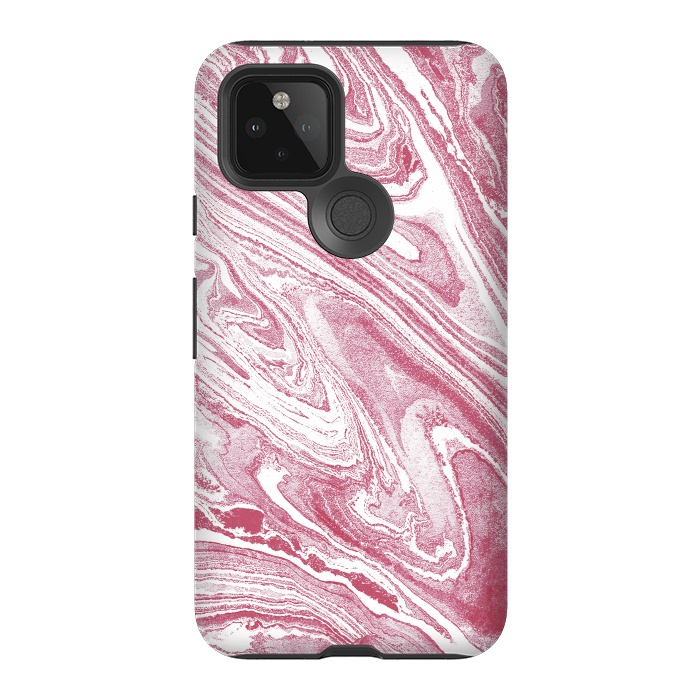 Pixel 5 StrongFit Pastel fuchsia pink and white marble lines by Oana 