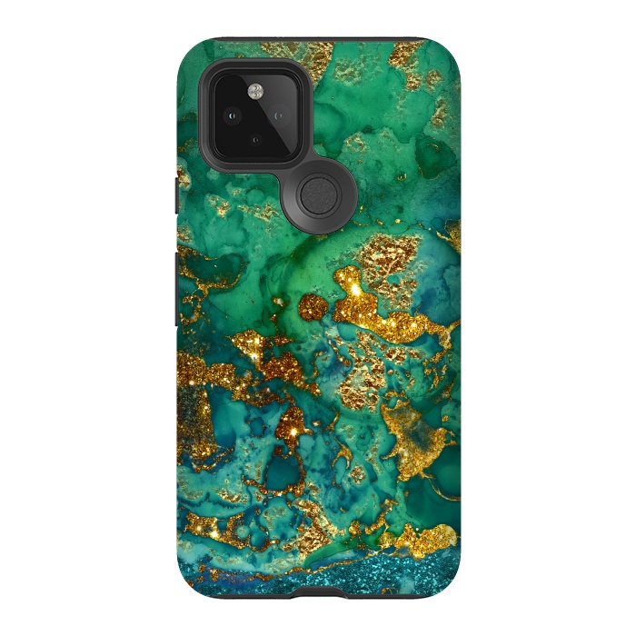 Pixel 5 StrongFit Green Summer Marble with Gold Veins by  Utart
