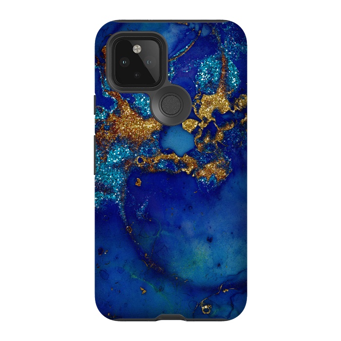 Pixel 5 StrongFit Ocean Blue and gold Marble  by  Utart