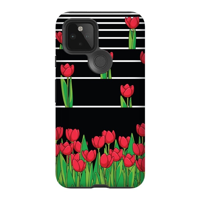 Pixel 5 StrongFit Black And White Tulip by Rossy Villarreal