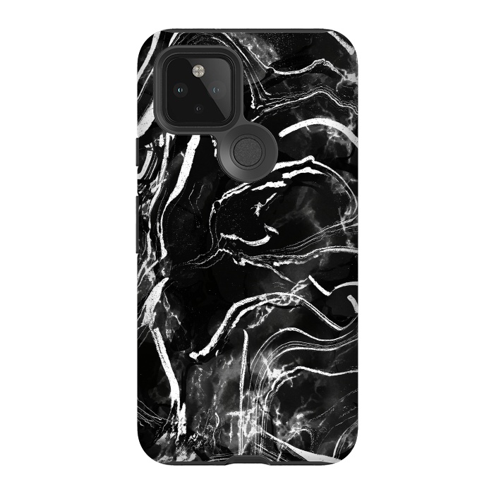 Pixel 5 StrongFit Black marble with white stripes by Oana 