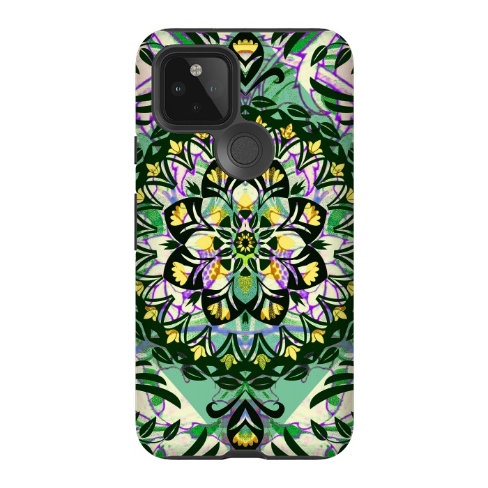 Pixel 5 StrongFit Green floral ethnic mandala by Oana 