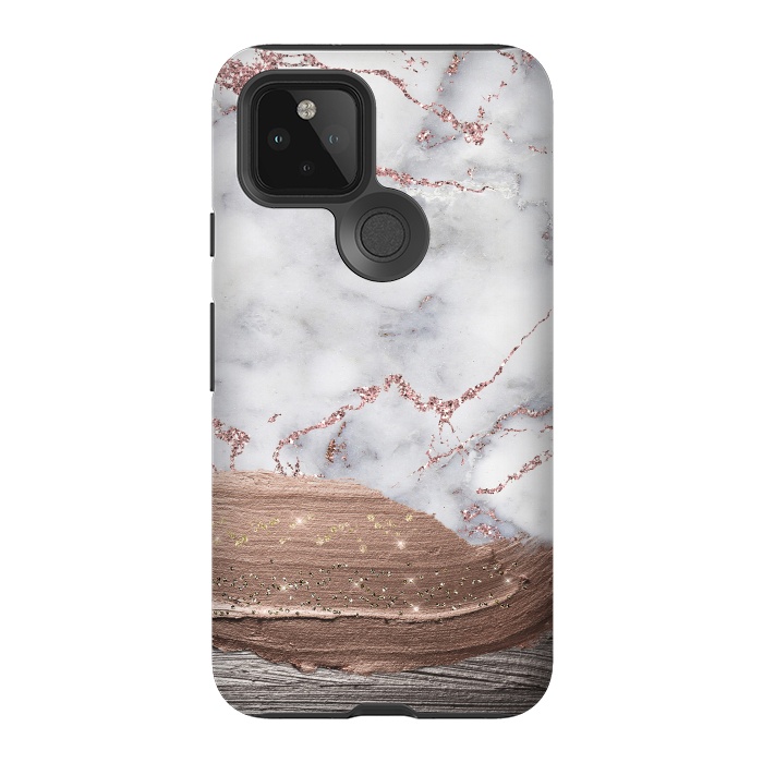 Pixel 5 StrongFit Blush thick paint strokes on Marble with rosegold veins by  Utart