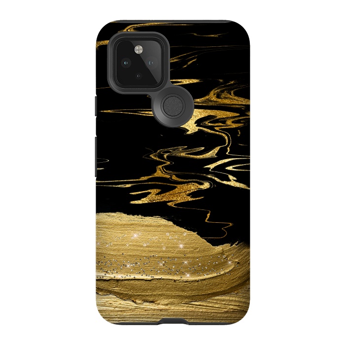 Pixel 5 StrongFit Gold thick hand drawn strokes on black and gold marble by  Utart