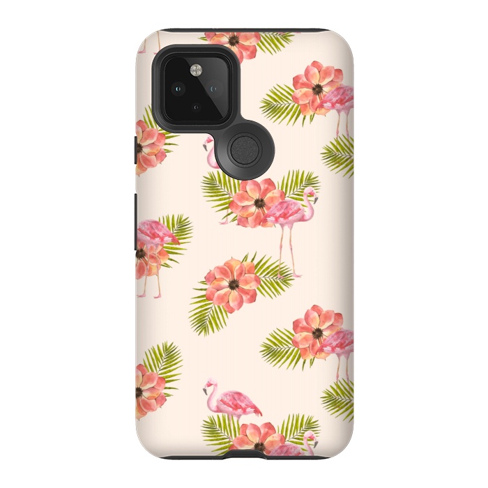 Pixel 5 StrongFit Flamingo and Floral Pattern by Creativeaxle