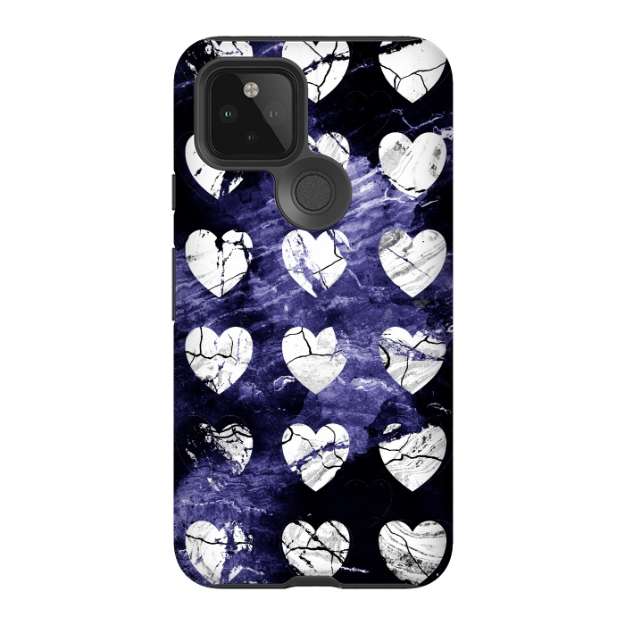 Pixel 5 StrongFit Marble hearts pattern on purple dark stone by Oana 