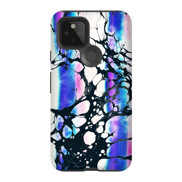 Pixel 5 StrongFit purple pink gradient marble with black ink cracks by Oana 
