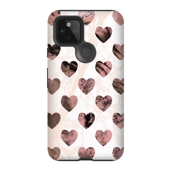 Pixel 5 StrongFit Pastel pink marble hearts pattern by Oana 