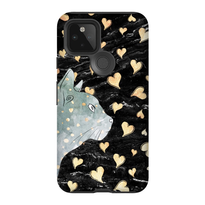 Pixel 5 StrongFit cute cat and golden hearts  by Oana 
