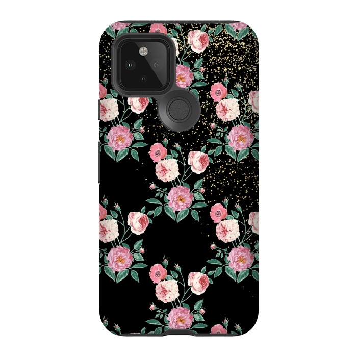 Pixel 5 StrongFit Romantic peony floral and golden confetti design by InovArts