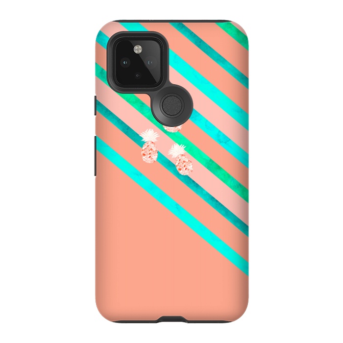 Pixel 5 StrongFit Peach and Blue Pineapple Stripes by Amaya Brydon