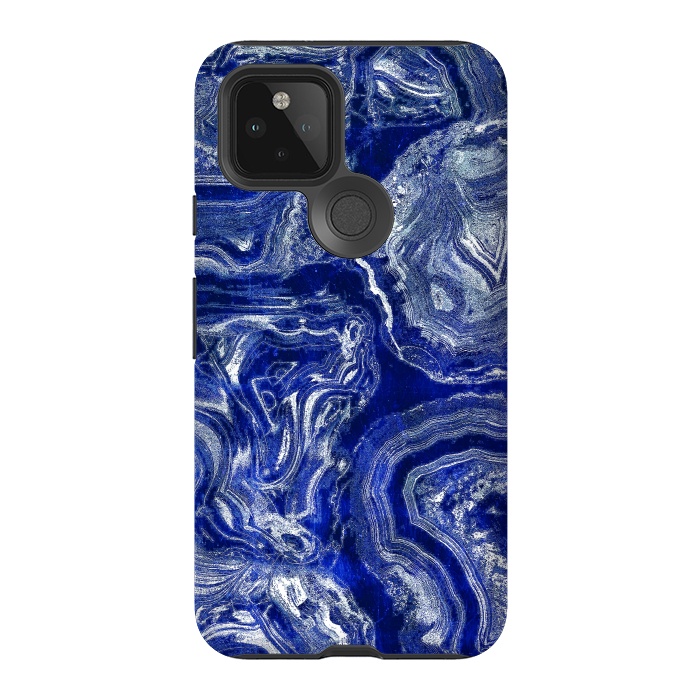 Pixel 5 StrongFit Metallic indigo blue marble by Oana 