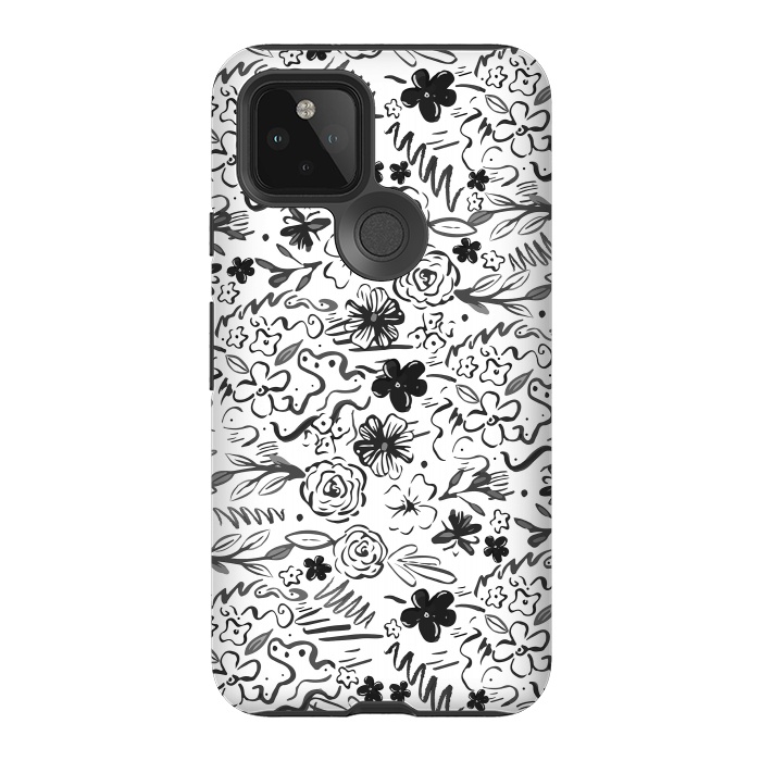Pixel 5 StrongFit Stylish abstract brush strokes and floral doodles design by InovArts