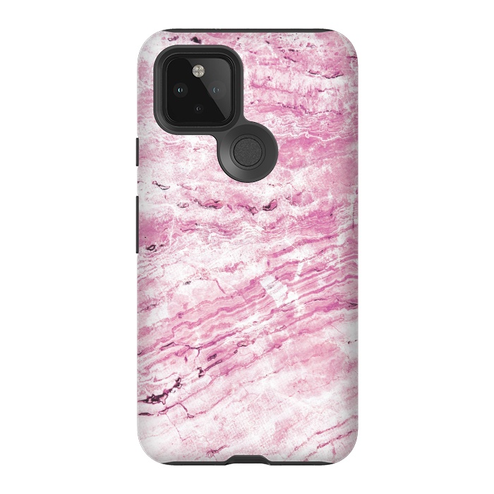 Pixel 5 StrongFit Pink striped marble by Oana 