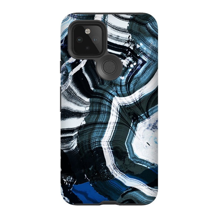 Pixel 5 StrongFit Dark blue ink brushed agata marble by Oana 