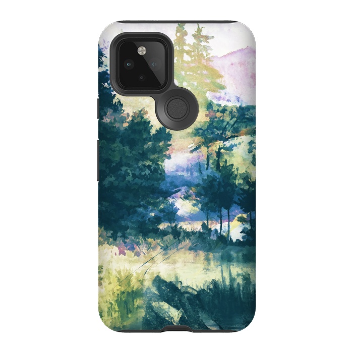 Pixel 5 StrongFit Watercolor painted forest landscape by Oana 
