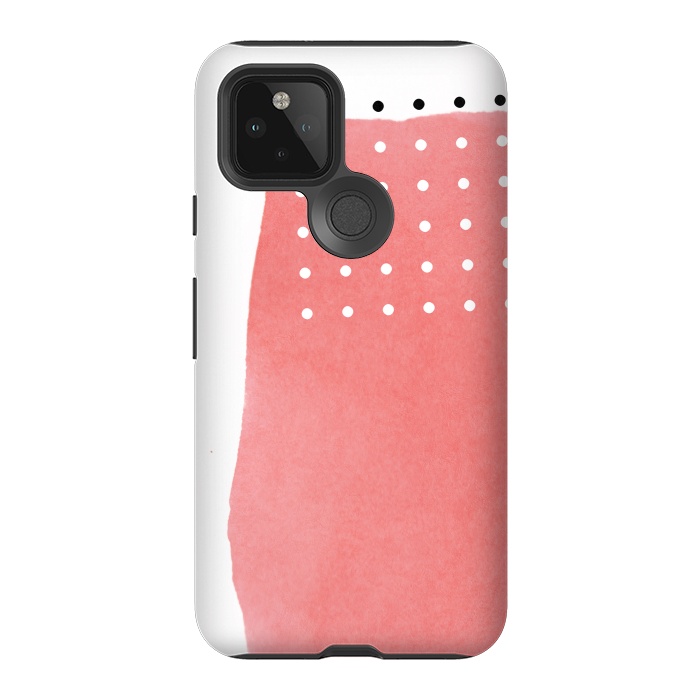 Pixel 5 StrongFit Abstract Pink Watercolor Brushstroke with Black and White Polka Dots by amini54