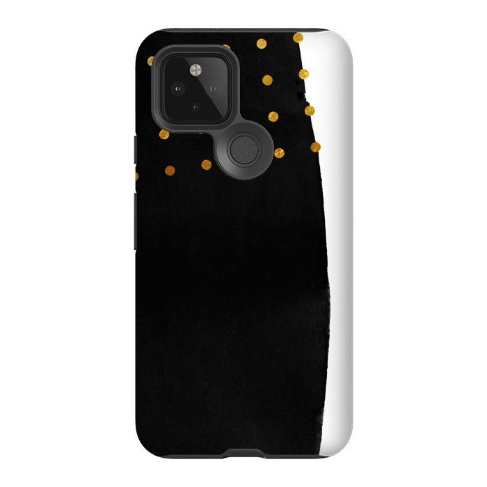 Pixel 5 StrongFit Black Abstract Watercolor Brushstroke with Gold Polka Dots by amini54