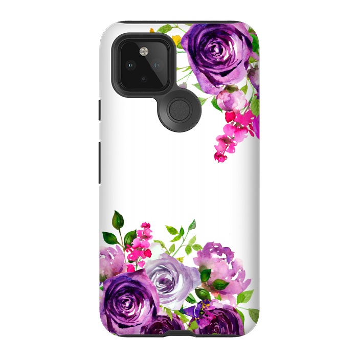 Pixel 5 StrongFit Hand drawn purple and pink florals on white by  Utart