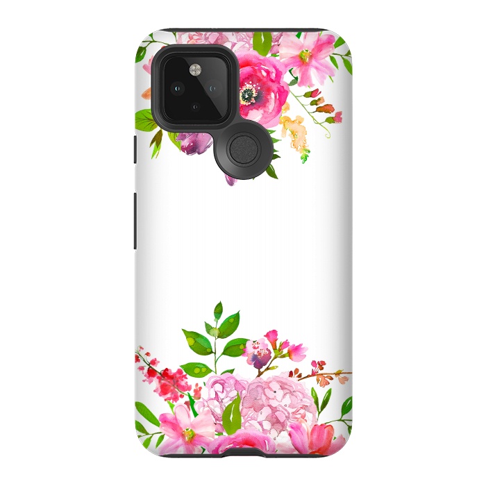 Pixel 5 StrongFit Pink Watercolor florals on white by  Utart