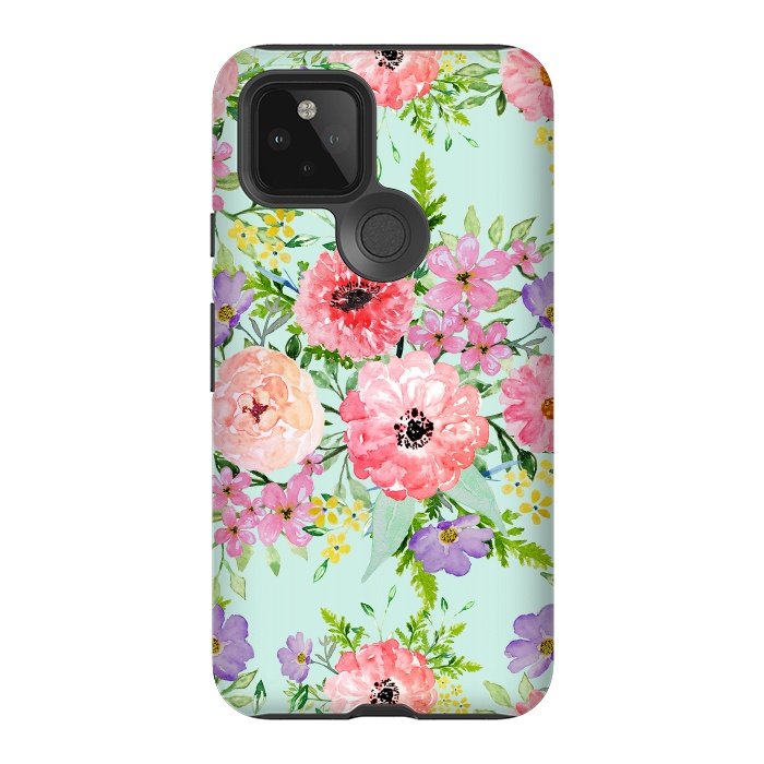 Pixel 5 StrongFit Blooming floral bouquet watercolor hand paint  by InovArts