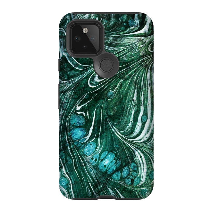 Pixel 5 StrongFit Emerald green painted liquid marble by Oana 