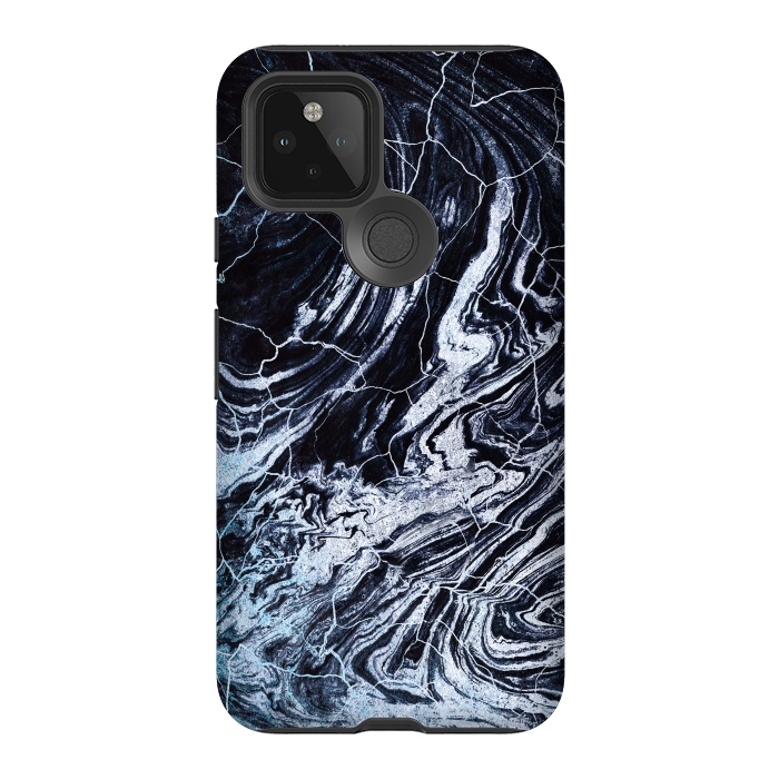Pixel 5 StrongFit Dark navy textured marble painting by Oana 