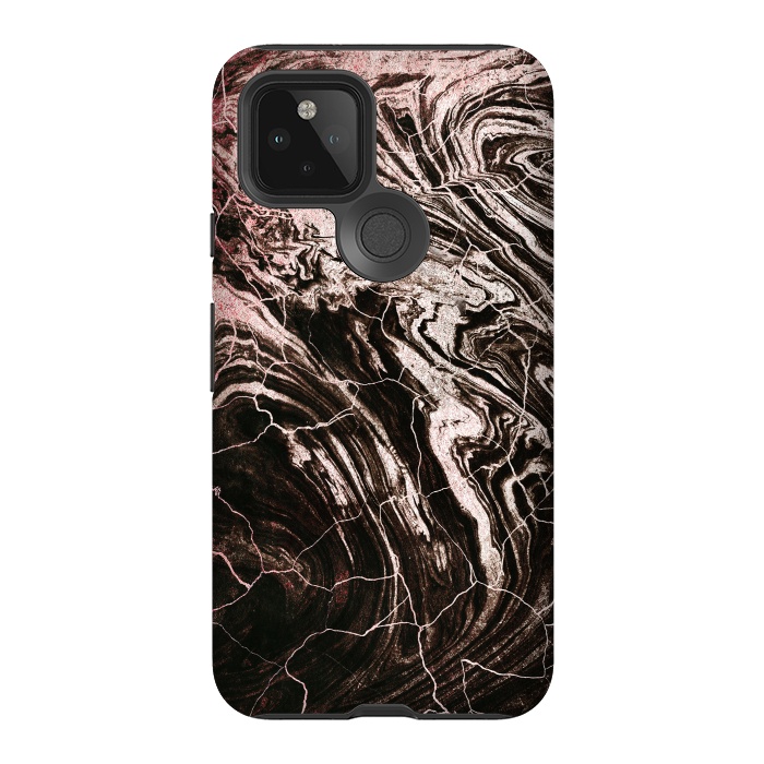 Pixel 5 StrongFit Rose gold and black marble art by Oana 