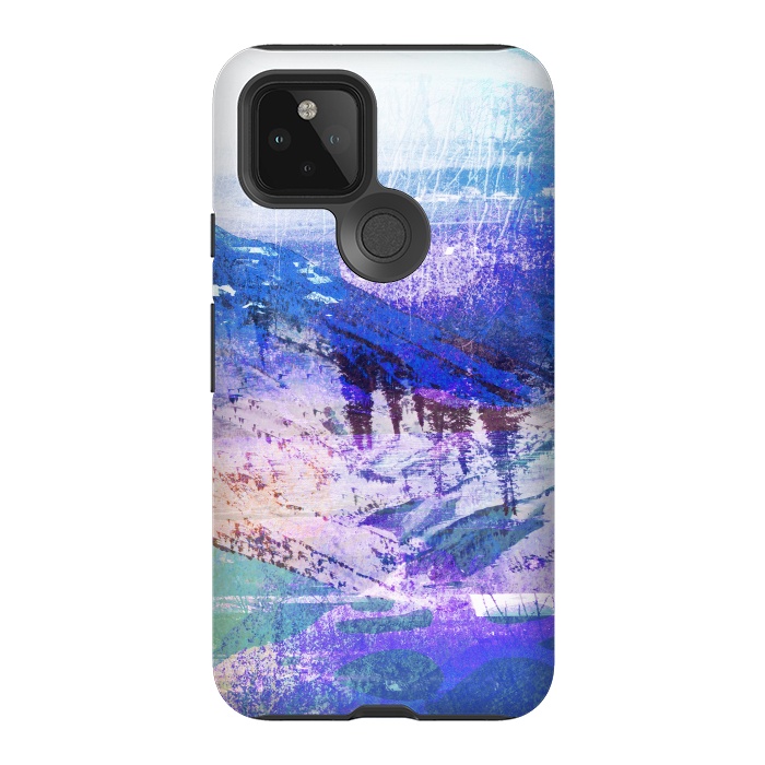 Pixel 5 StrongFit Abstract blue painted mountain landscape by Oana 