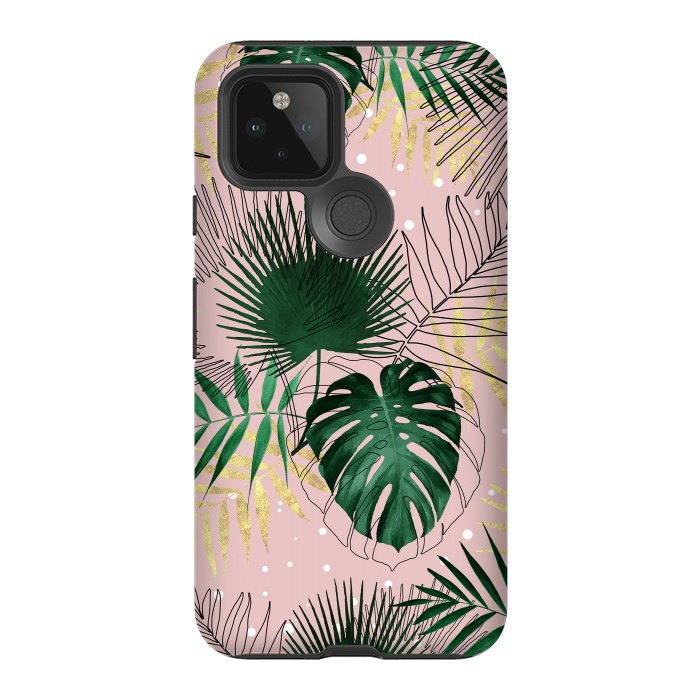 Pixel 5 StrongFit Modern gold tropical leaves and doddles design  by InovArts