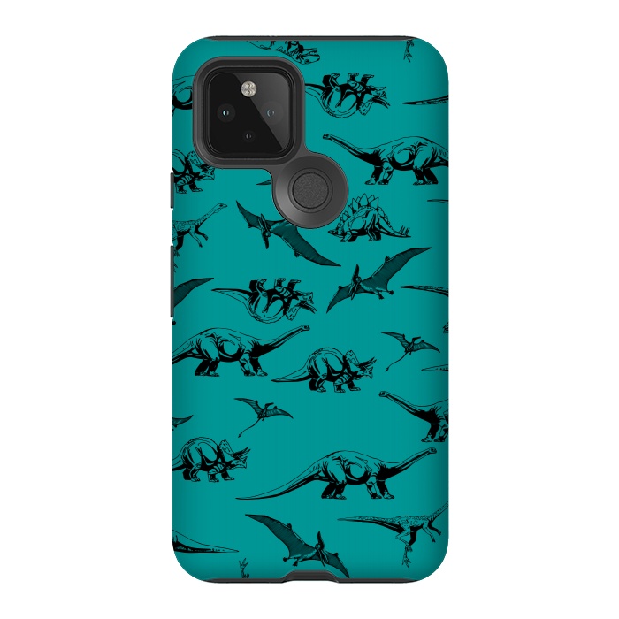 Pixel 5 StrongFit Dinosaurs on Teal Background by Karolina
