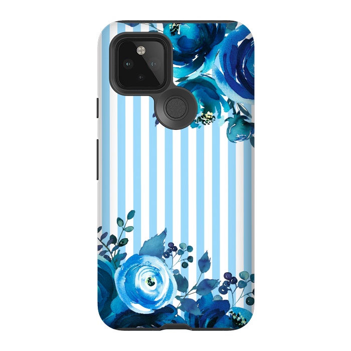Pixel 5 StrongFit Blue florals with light blue stripes by  Utart