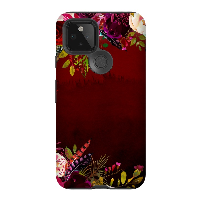 Pixel 5 StrongFit Deep Red Floral Meadow  by  Utart