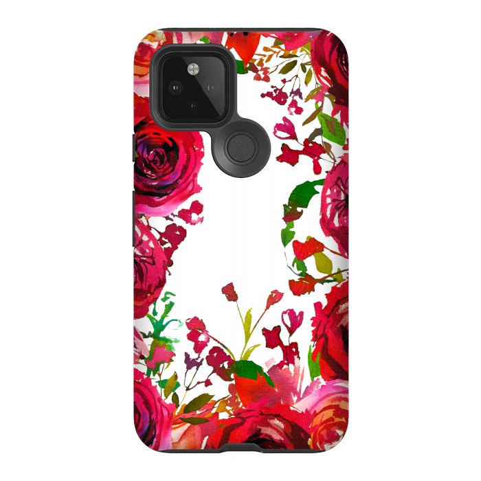 Pixel 5 StrongFit Moody red roses on white by  Utart