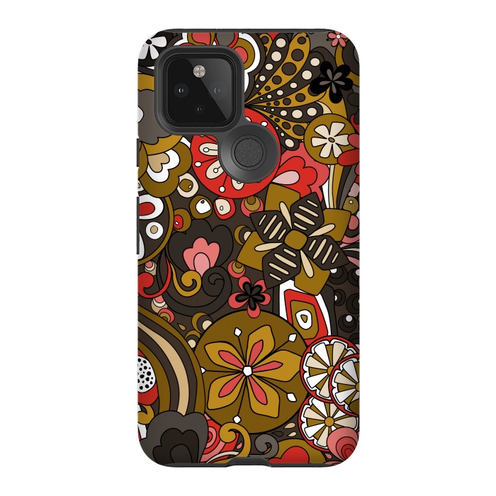 Pixel 5 StrongFit Retro Moody Florals in Red, Mustard and Brown by Paula Ohreen