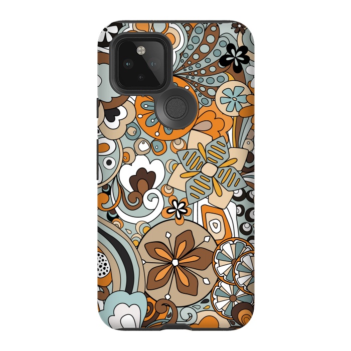Pixel 5 StrongFit Retro Moody Florals in Blue and Orange by Paula Ohreen