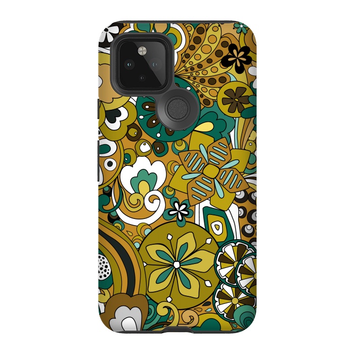 Pixel 5 StrongFit Retro Moody Florals in Green and Mustard by Paula Ohreen