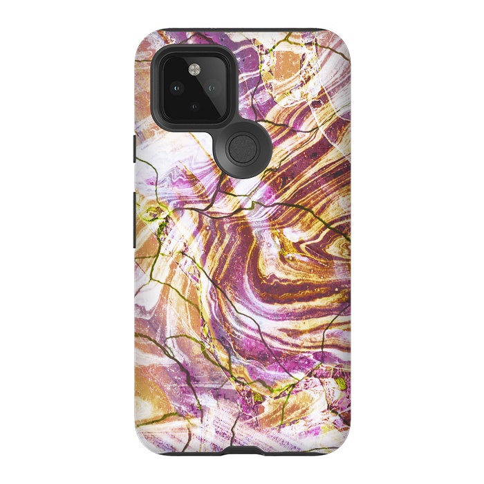 Pixel 5 StrongFit Brushed gold pink marble art by Oana 