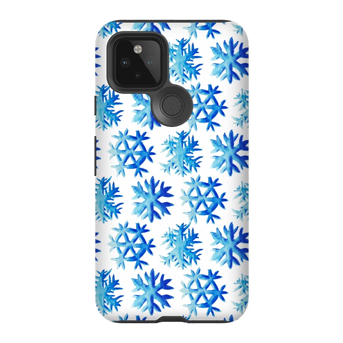 Pixel 5 StrongFit Blue Watercolor Snowflake Pattern by Boriana Giormova