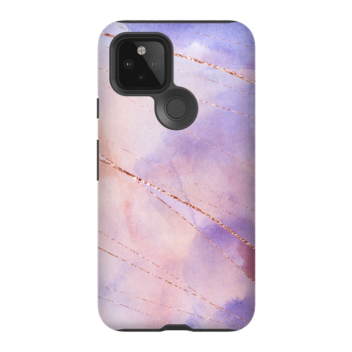 Pixel 5 StrongFit Purple and Rosegold watercolor with gold veins by DaDo ART