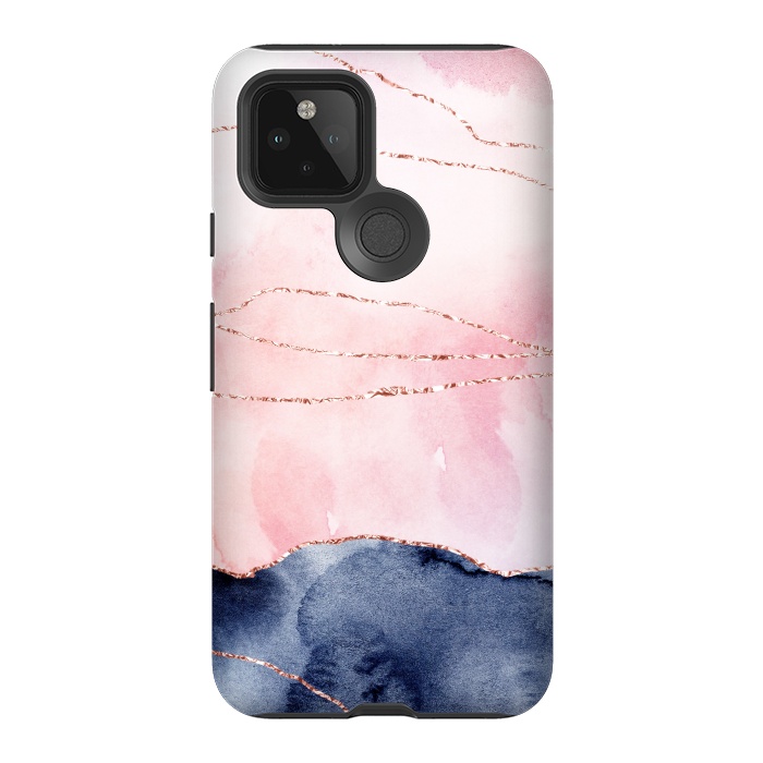 Pixel 5 StrongFit Blush Watercolor and Purple Ink Texture with Gold Veins by DaDo ART