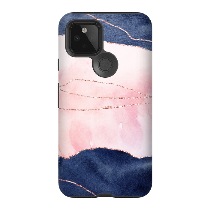 Pixel 5 StrongFit Pink and Blue Watercolor Texture with gold veins by DaDo ART