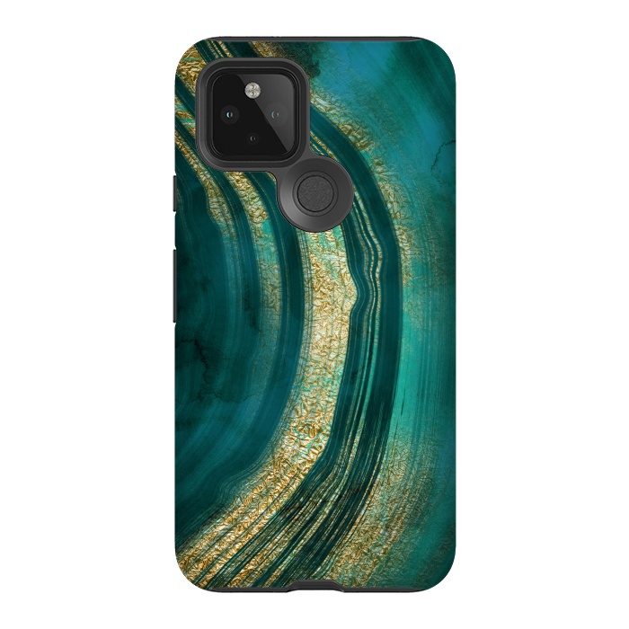 Pixel 5 StrongFit Bohemian Green Marble with Gold Veins by DaDo ART