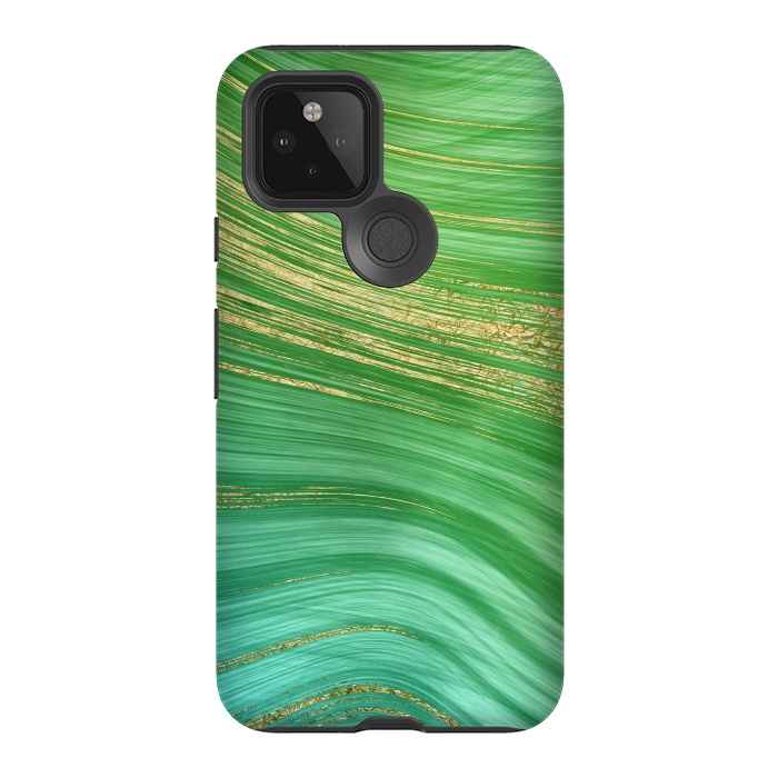 Pixel 5 StrongFit Spring Green and TEal and Gold Mermaid Marble WAves by DaDo ART