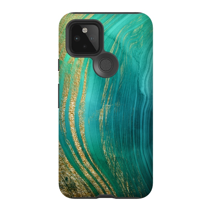 Pixel 5 StrongFit Green and Teal Gold Marble  by DaDo ART