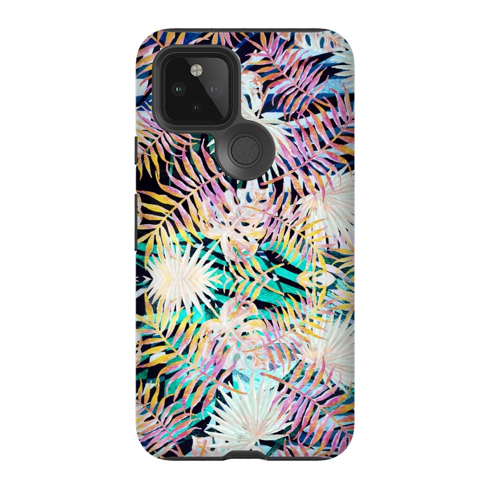 Pixel 5 StrongFit Colorful tropical palm leaves and stripes by Oana 