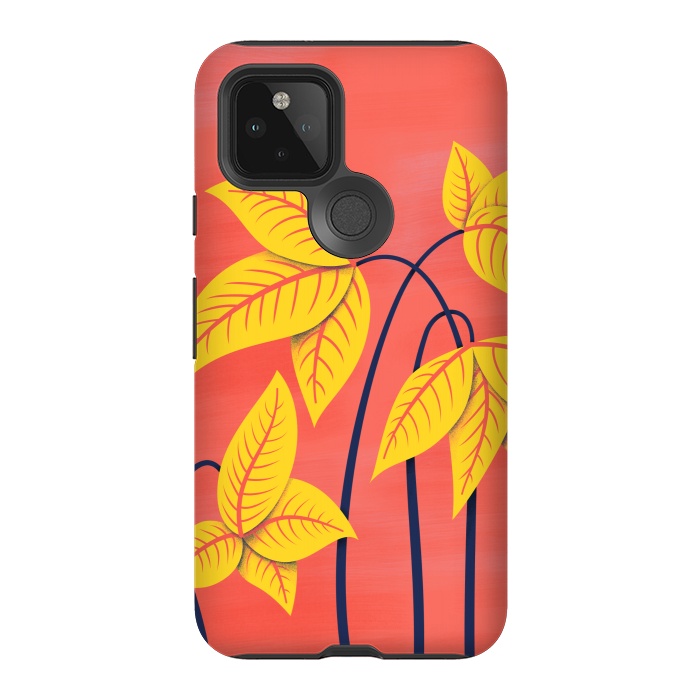 Pixel 5 StrongFit Abstract Flowers Geometric Art In Vibrant Coral And Yellow  by Boriana Giormova