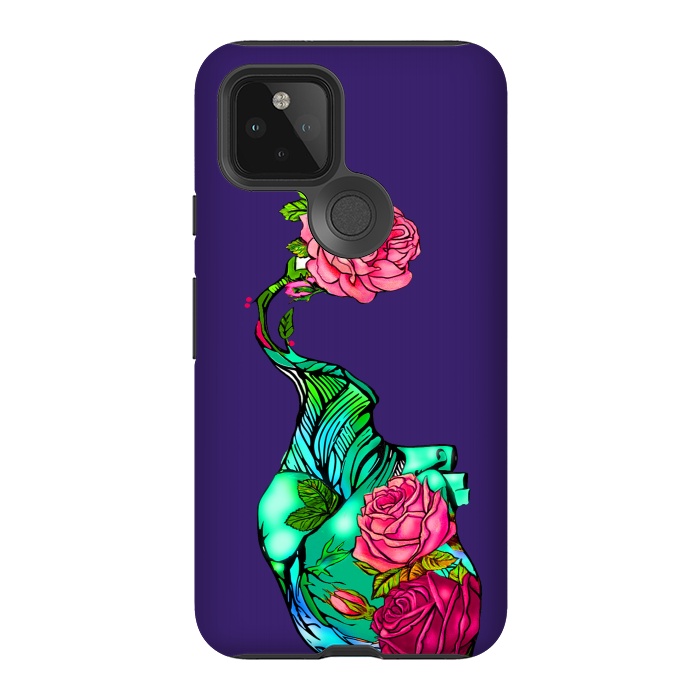 Pixel 5 StrongFit Heart floral design colorful pink roses peonies by Josie