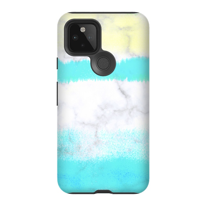 Pixel 5 StrongFit Baby blue and white brushed marble by Oana 